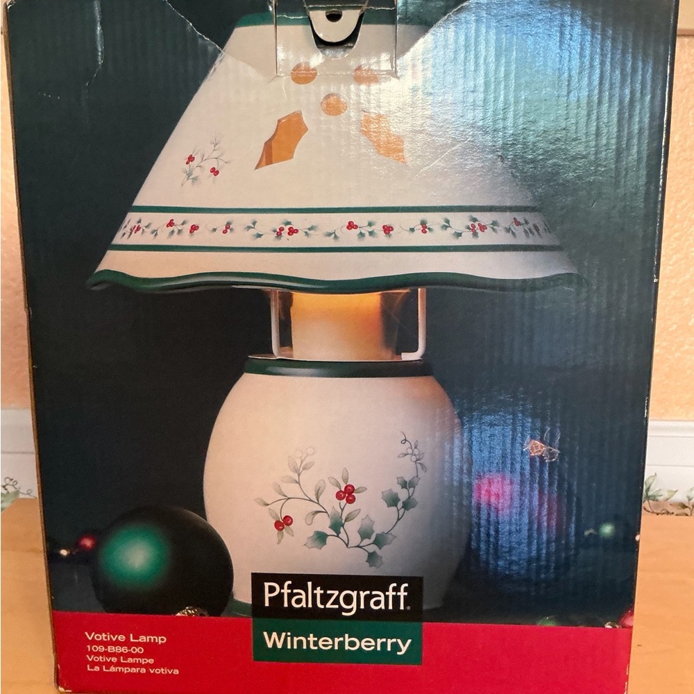 Pfaltzgraff Winterberry Votive Lamp with Green and Red Accents